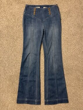 Pilcro and the Letterpress Dark Blue Flare Jeans with Button Accents